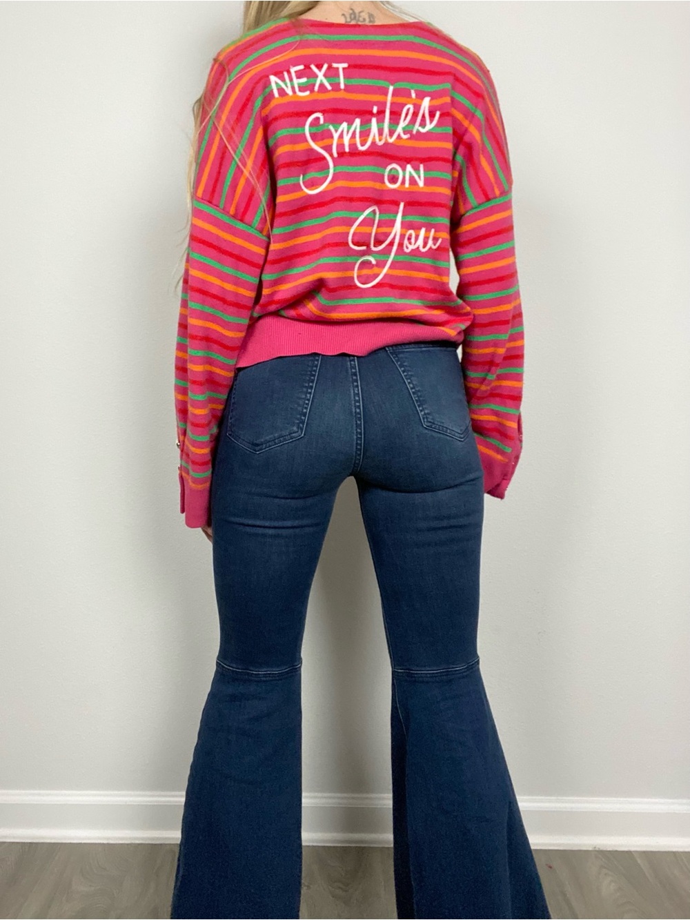 Kerri Rosenthal XO KR Next Smiles On You Striped Pink Relaxed Fit Sweater